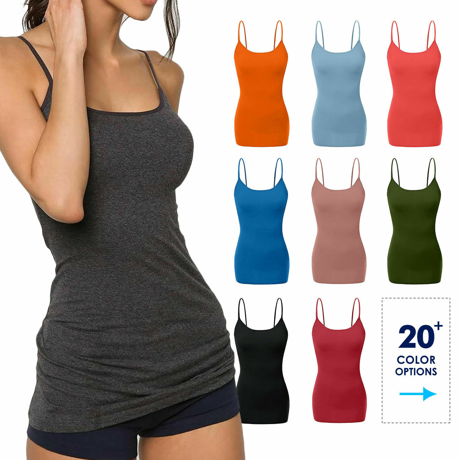 Women's Cami Tank Top Tops Long Layering Casual Basic Camisole Plain Plus S -3xl